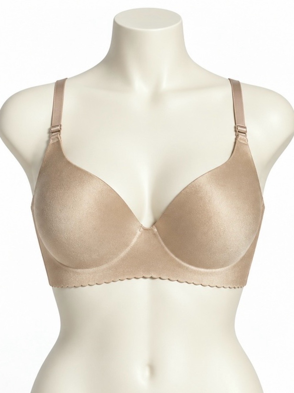 Sophie B NWOT 36C Nude Molded Cup Bra Scalloped Band Adjustable Straps